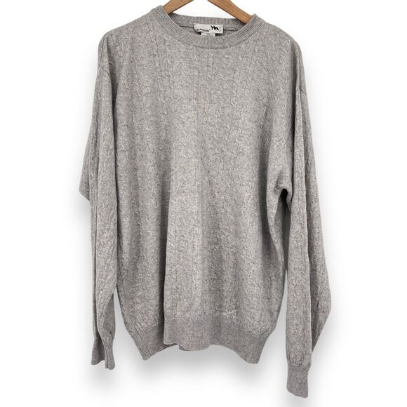 I LEVRIERI Cable Knit Pale Gray Italian Cashmere Silk Blend Sweater Men’s Sz XXL - Picture 1 of 4